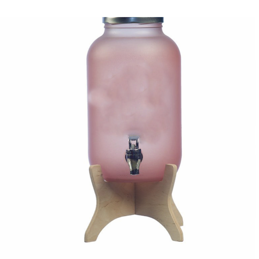 Банка стеклянная, 4,25 л, розовая с краном, на подставке