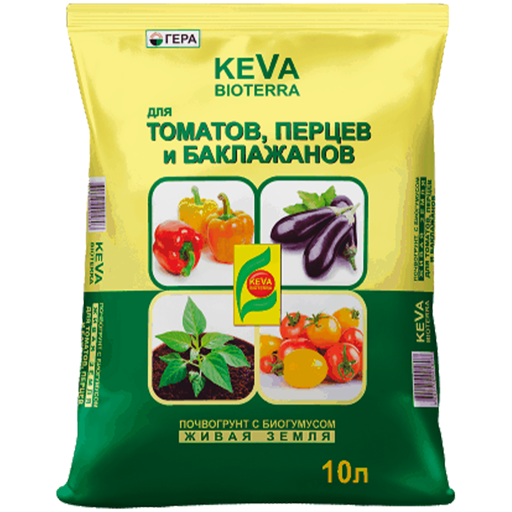 Почвогрунт "Гера Keva Bioterra", для томатов и перцев, 10 л