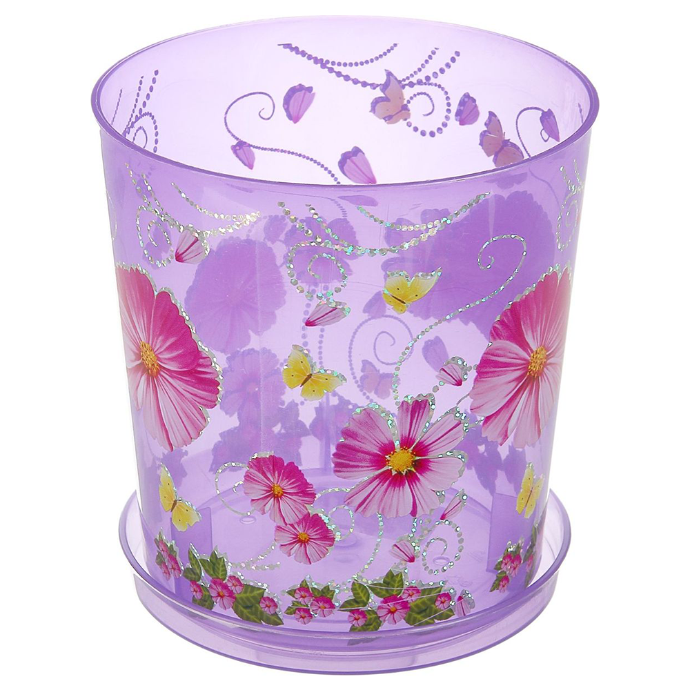 Горшок для орхидей "Камилла", прозрачный фиолетовый, с поддоном, 1,2 л