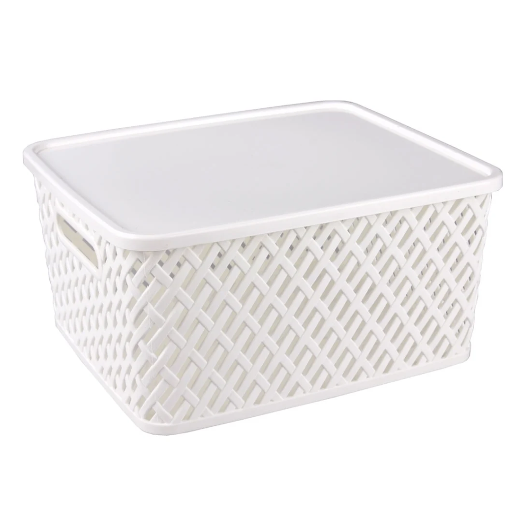 Корзина "Плетенка", с крышкой, белая, 350х290х175, м3582