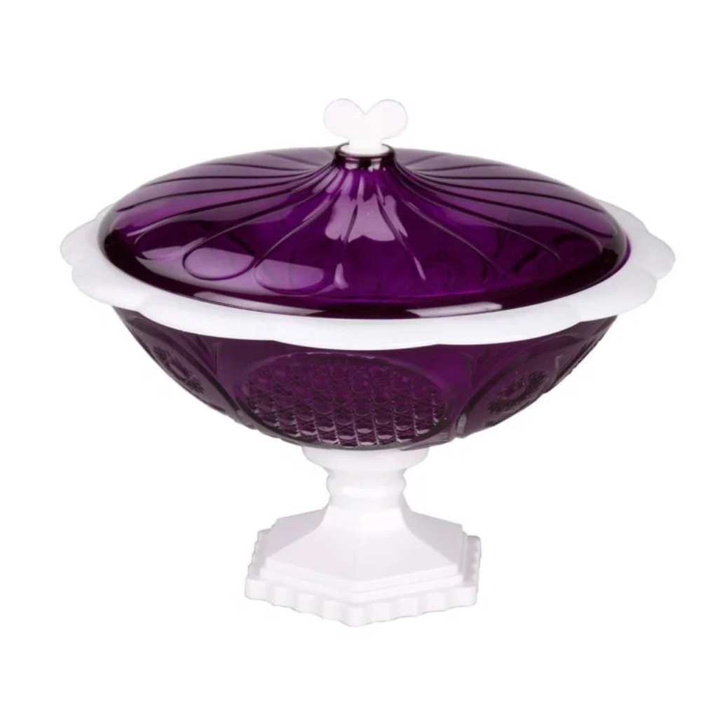 Ваза "Хрусталь", малая, с крышкой, фиолетово-белая , М5475