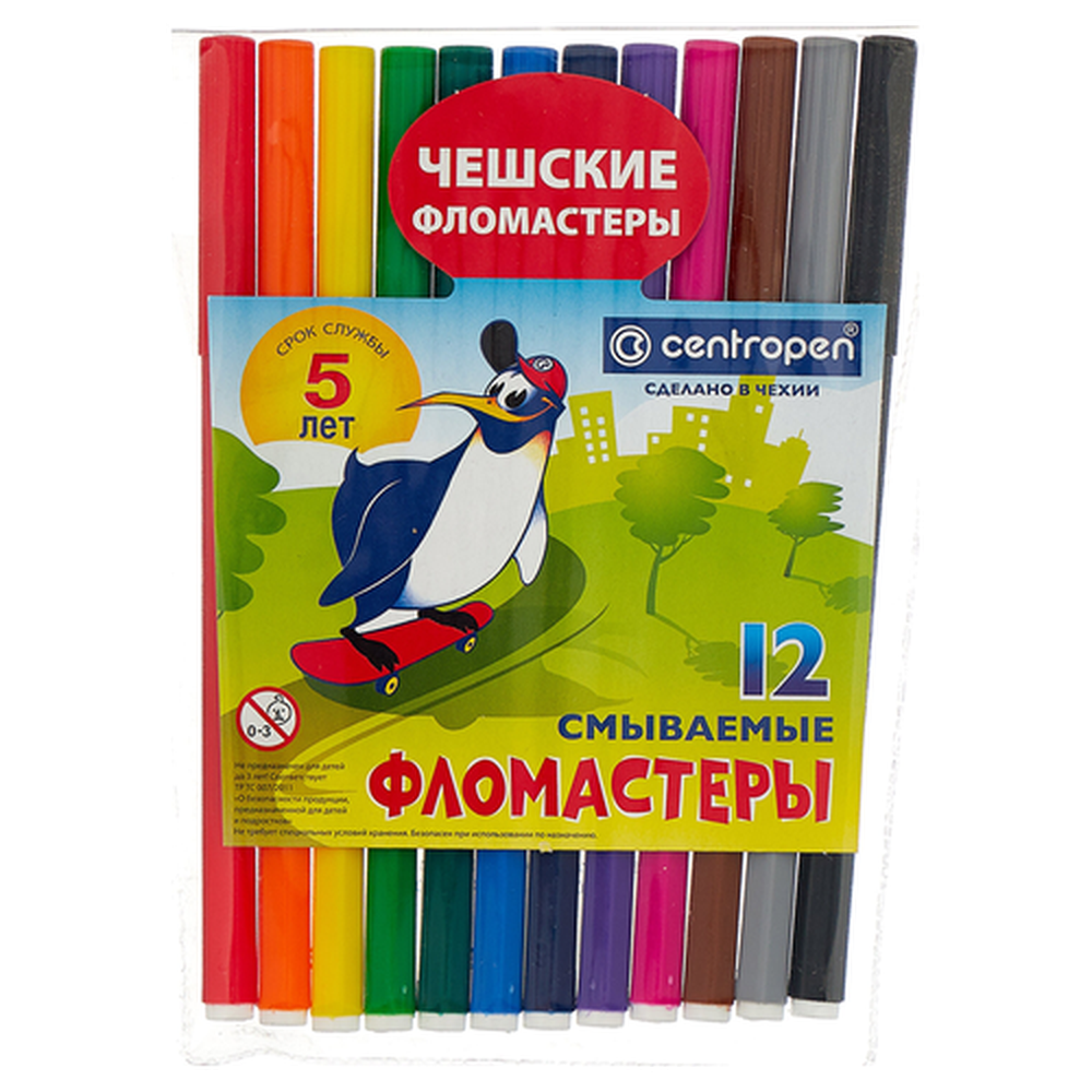 Фломастеры "Пингвины" 12 цветов centropen 7 7790 1286