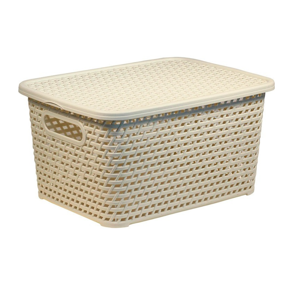 Ящик "Ротанг", с крышкой, белый, 370х280х190 мм, м2375