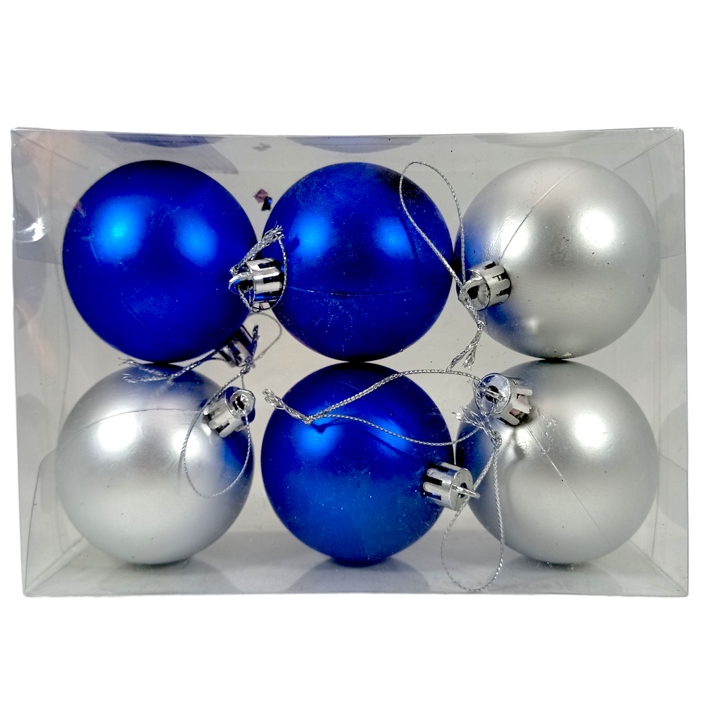 Набор елочных шаров "Серебряный бархат", синий, серебристый, 6 шт, НУ-6983