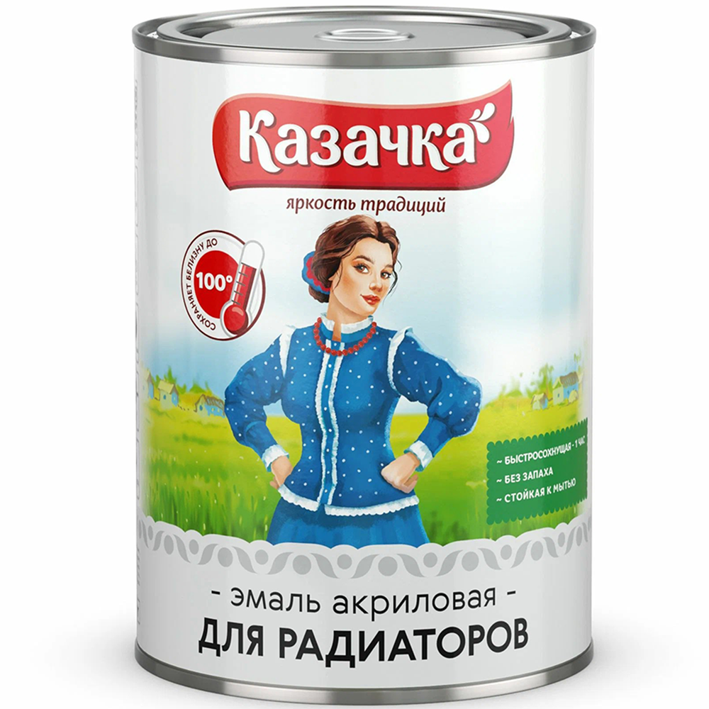 Эмаль "Казачка", акриловая, радиаторная, белая, 1,9 кг