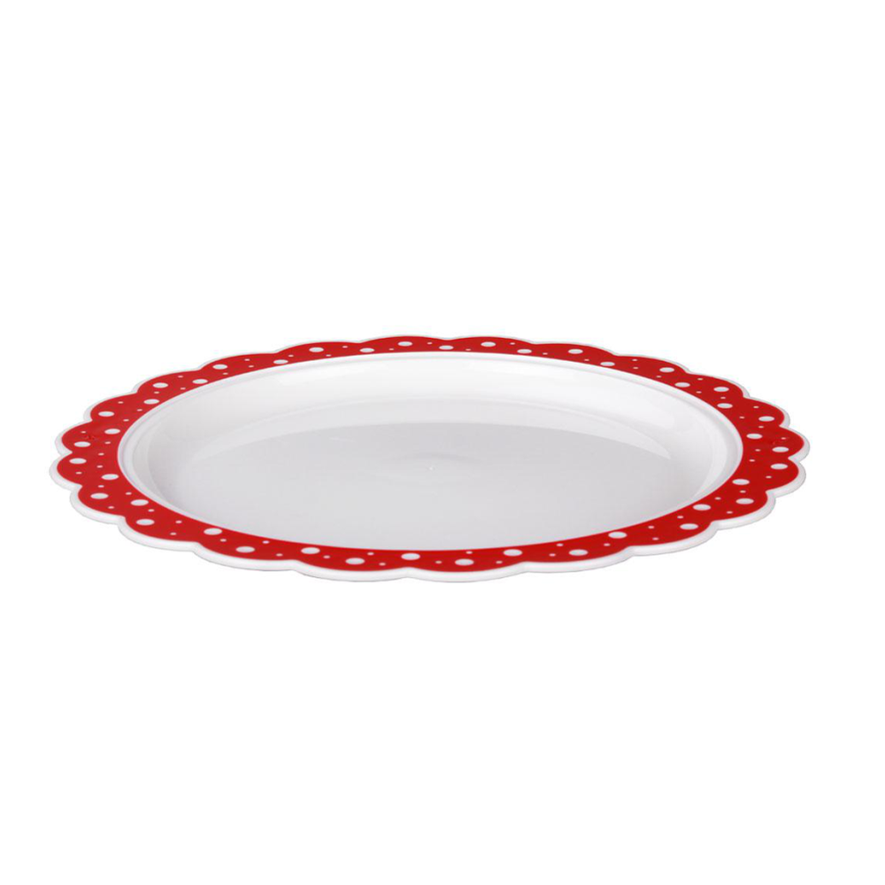 Блюдо "Горошек", 370 мм, бело-красный, с крышкой, м5186