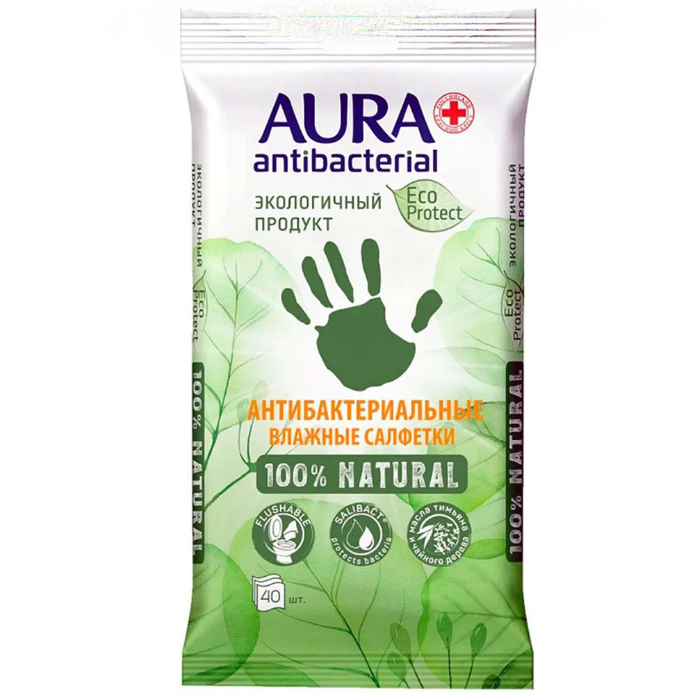 Салфетки влажные  "Aura Eco", антибактериальные, 40 шт