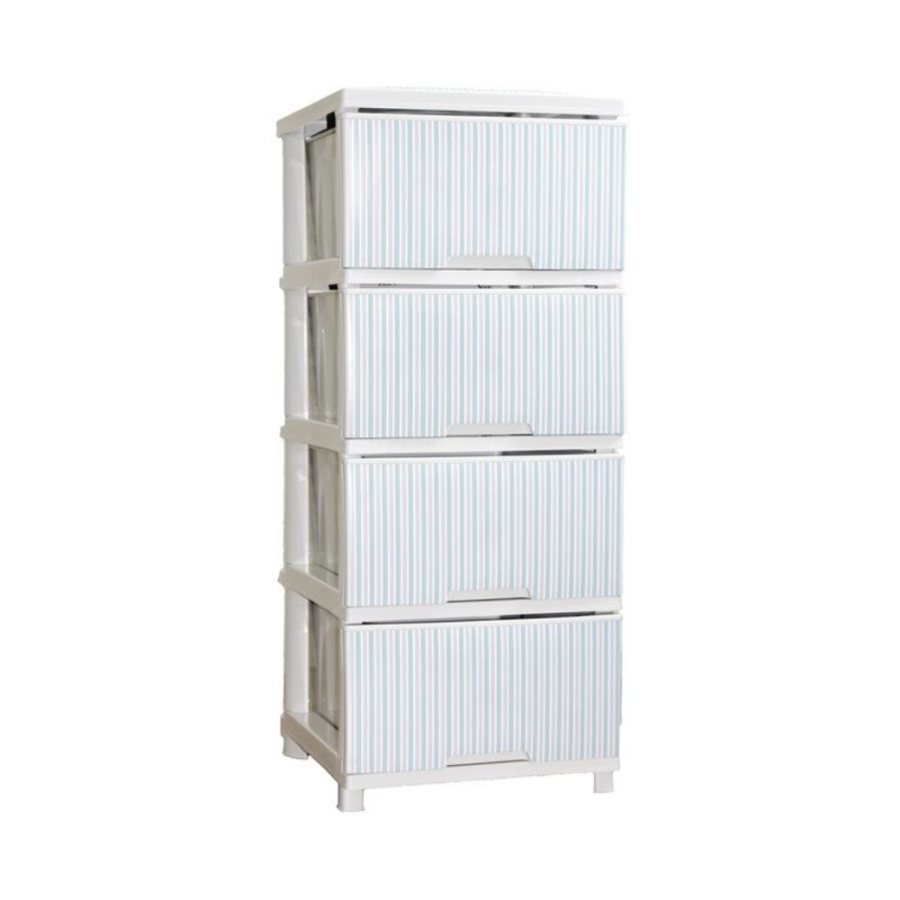 Комод "Флоран", 4 секции, белая роза, пооски голубые, 123093