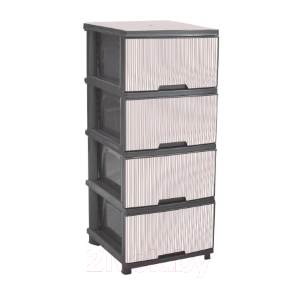 Комод "Флоран", 4 секции, серый, пооски розовые, 123093