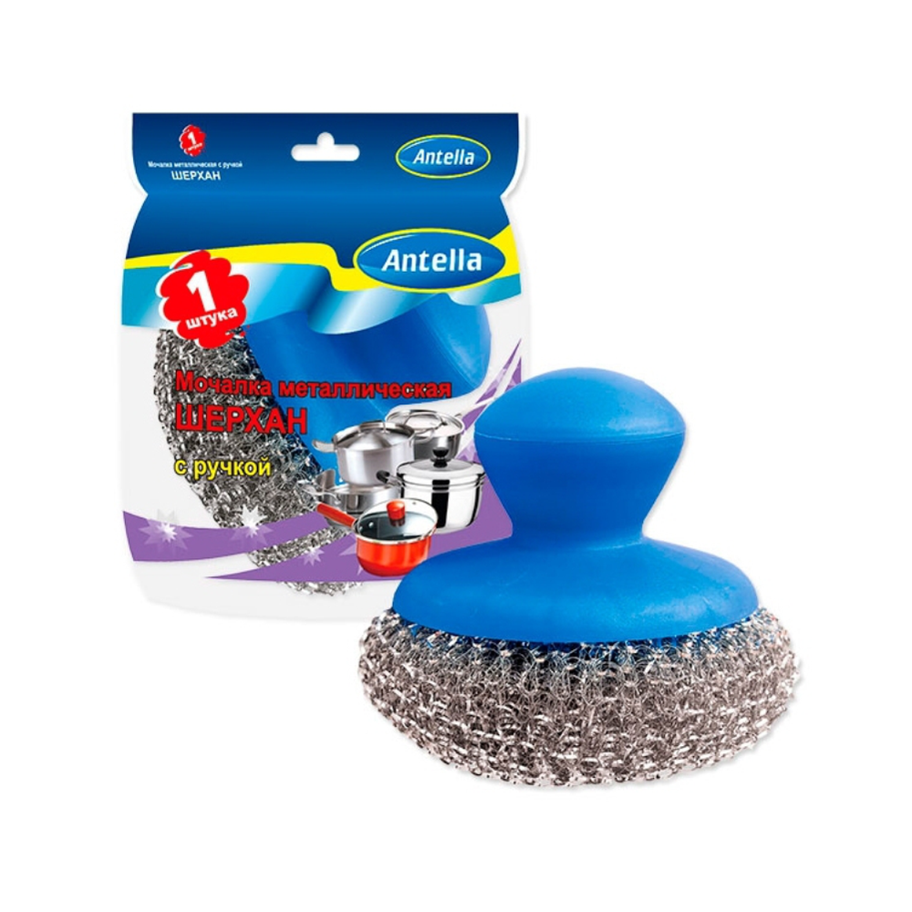 Мочалка для посуды, металлическая, с ручкой, 3761