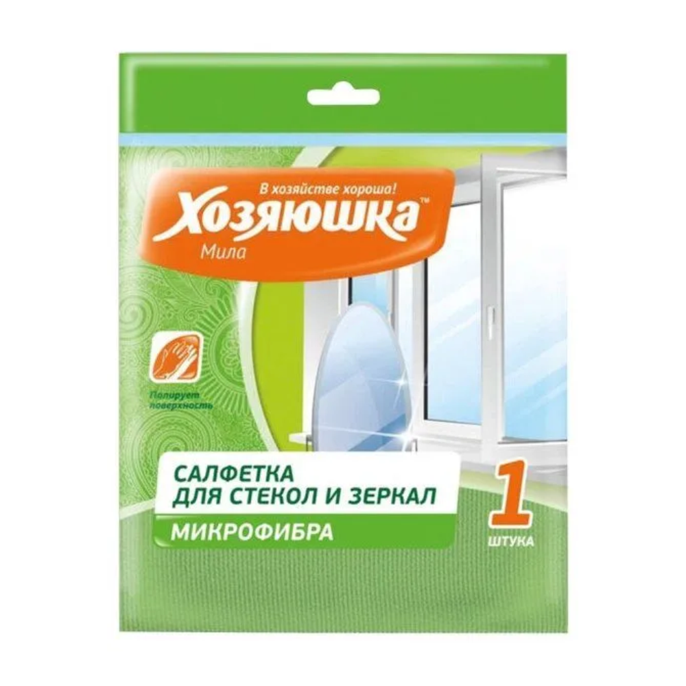 Салфетка "ХОЗЯЮШКА Мила", для окон, 30х30 см, 04049