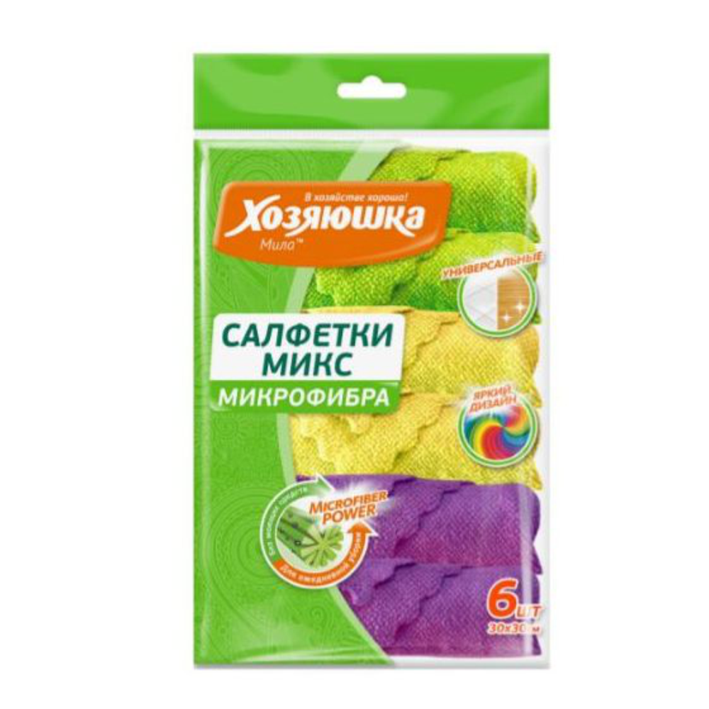 Набор салфеток "ХОЗЯЮШКА Мила", 6 штук, микрофибра 04061