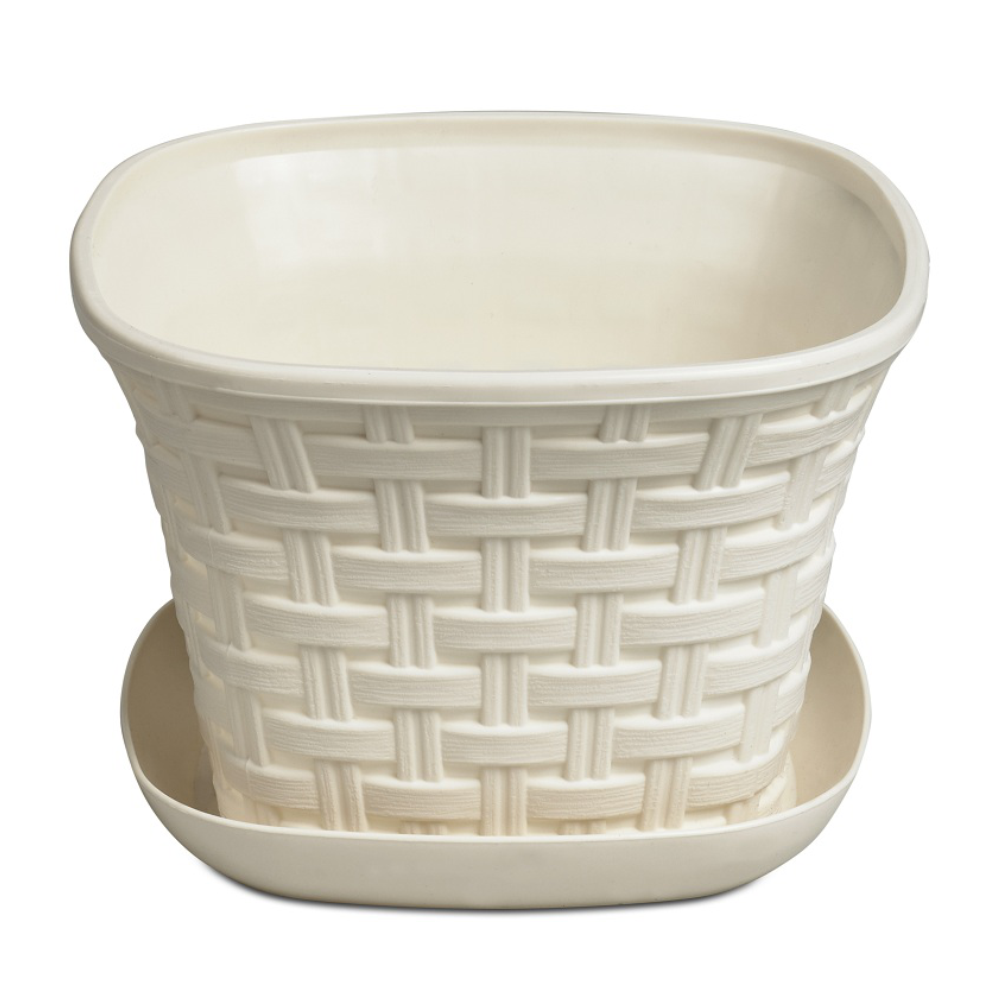 Кашпо "Ротанг", квадратное, 1,2 л, слоновая кость