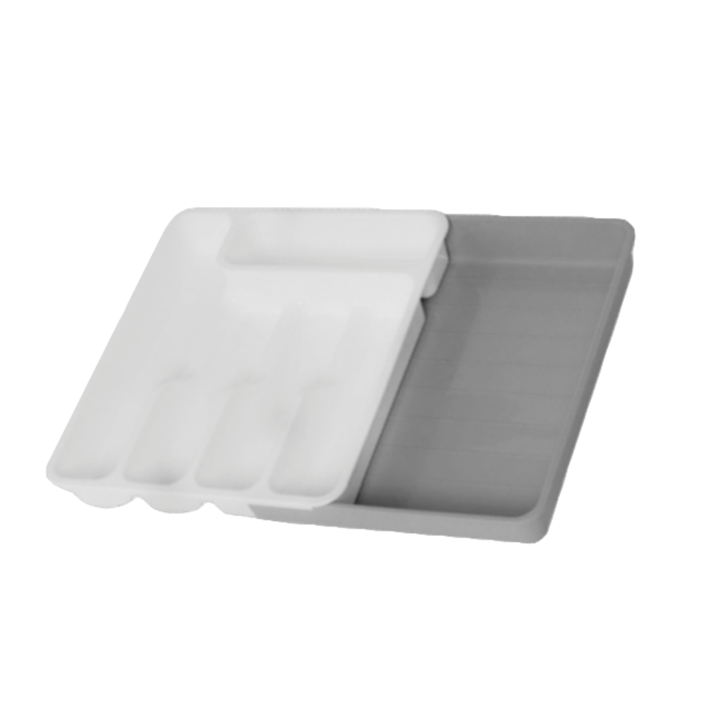 Лоток раздвижной, для столовых приборов, бело-серый, 740618