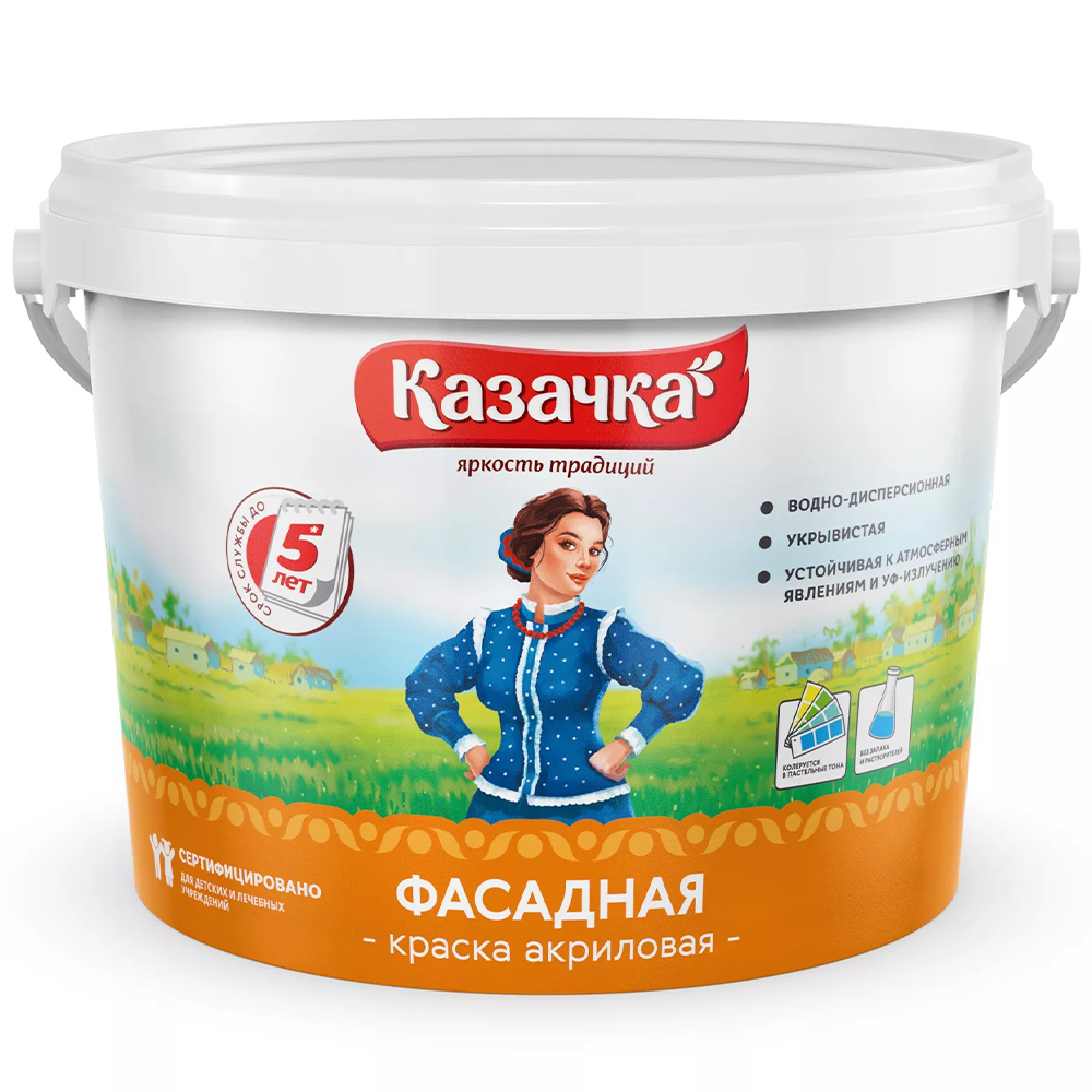 Краска "Казачка", акриловая, фасадная, 6,5 кг