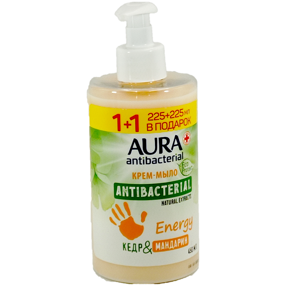 Крем мыло "Aura eco pro", антибактериальное, кедр и мандарин, 450 мл