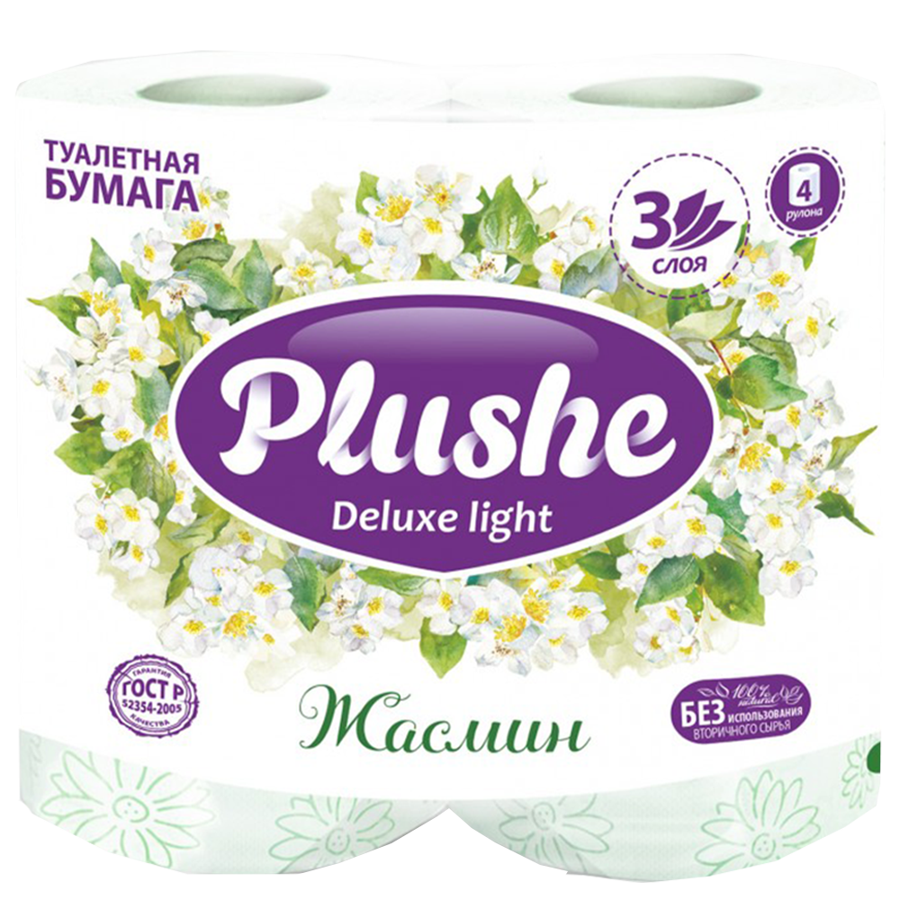 Бумага туалетная "Pluse", жасмин, 3 слоя, 4 шт