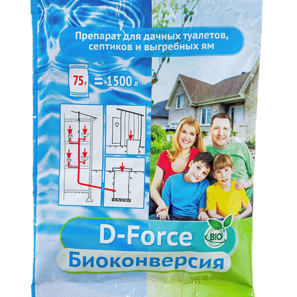 Средство "D-Force", для септиков и дачных туалетов, Биоконверсия, 75 г