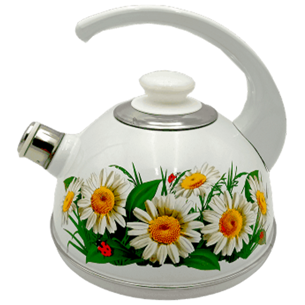 Чайник "Цветы", со свистком, белый, эмалированный, 3,5 л