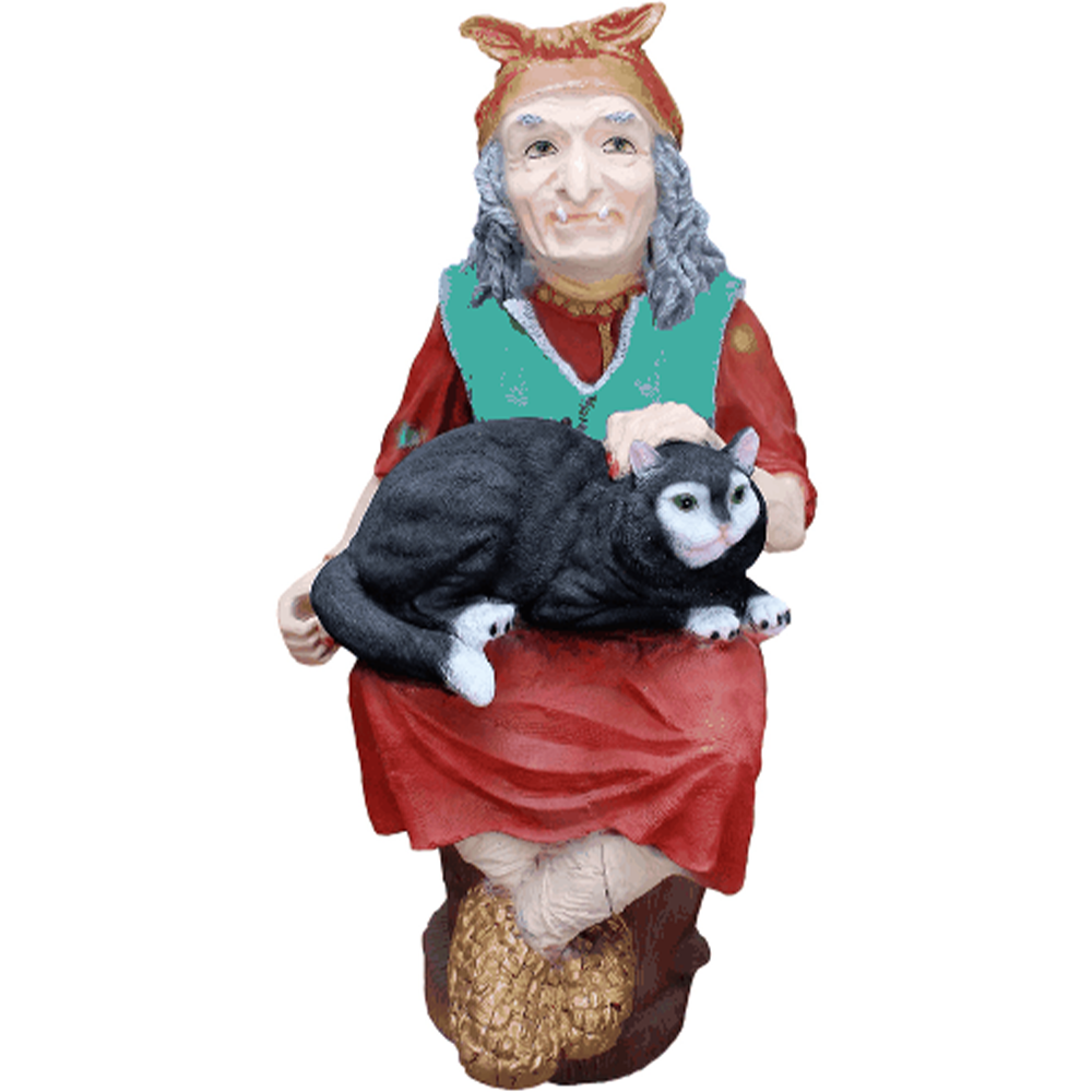 Фигура садовая "Баба-Яга с котом", полистоун