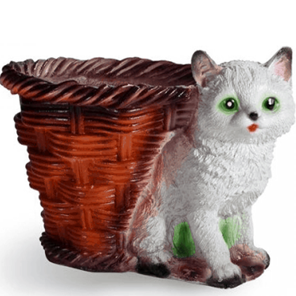 Фигура садовая "Кошка с корзинкой", кашпо, гипсовая