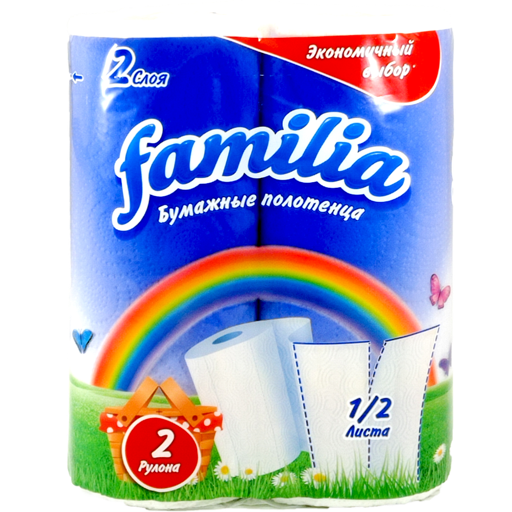 Полотенца бумажные "Familia", радуга, 2 слойные, 2 шт