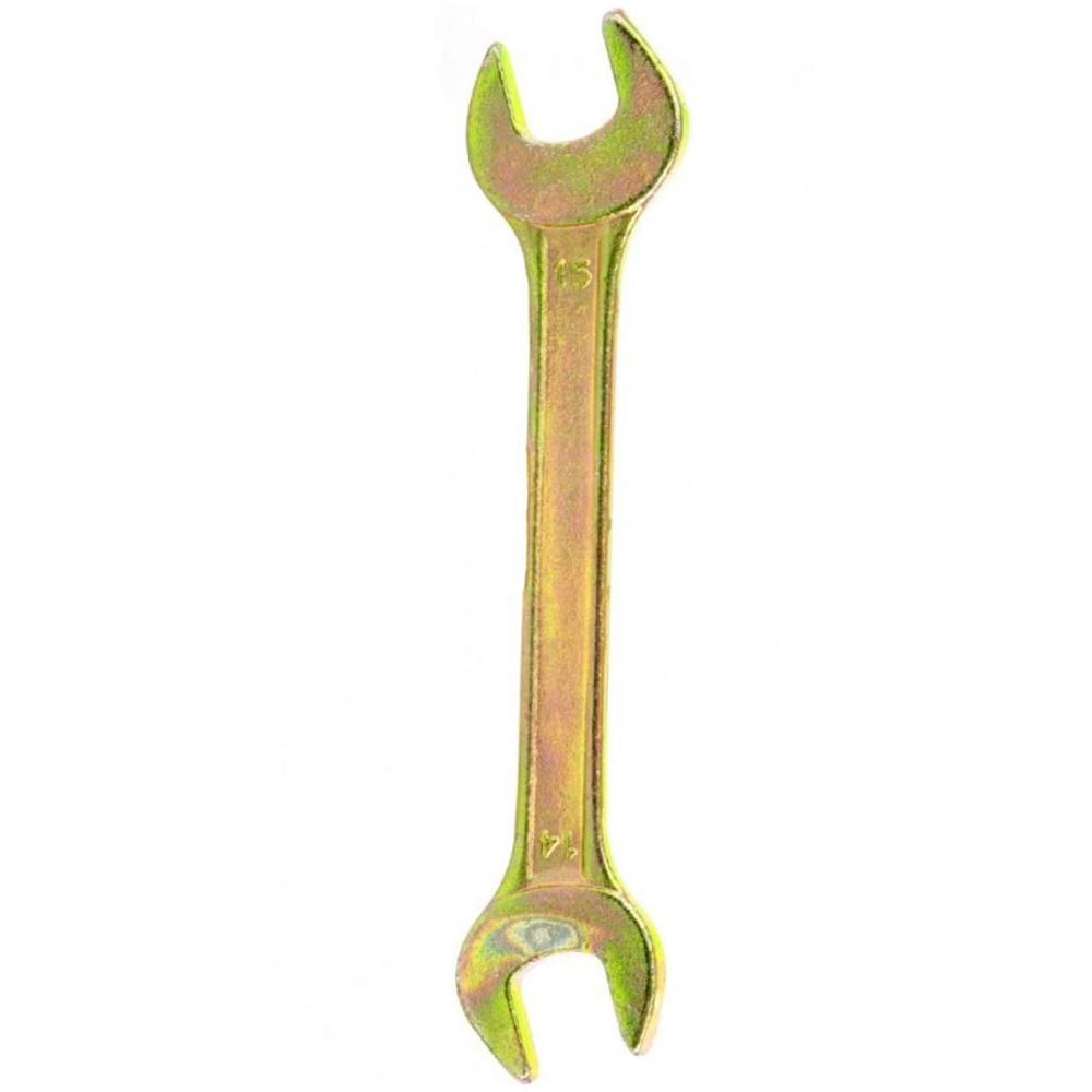 Ключ рожковый, 14 х 15 мм, желтый цинк, 14308