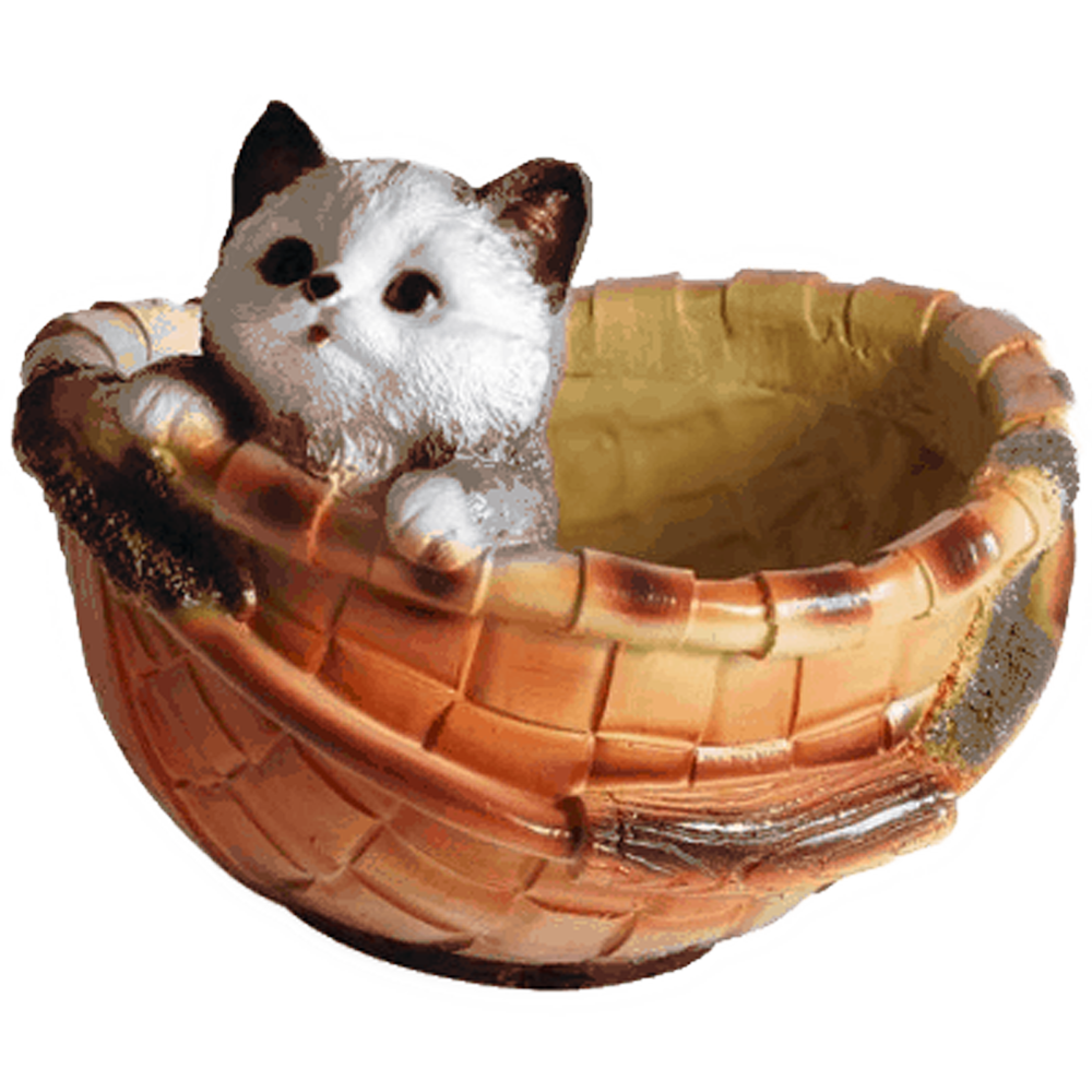 Фигура садовая "Кашпо кошка в лукошке", гипсовая