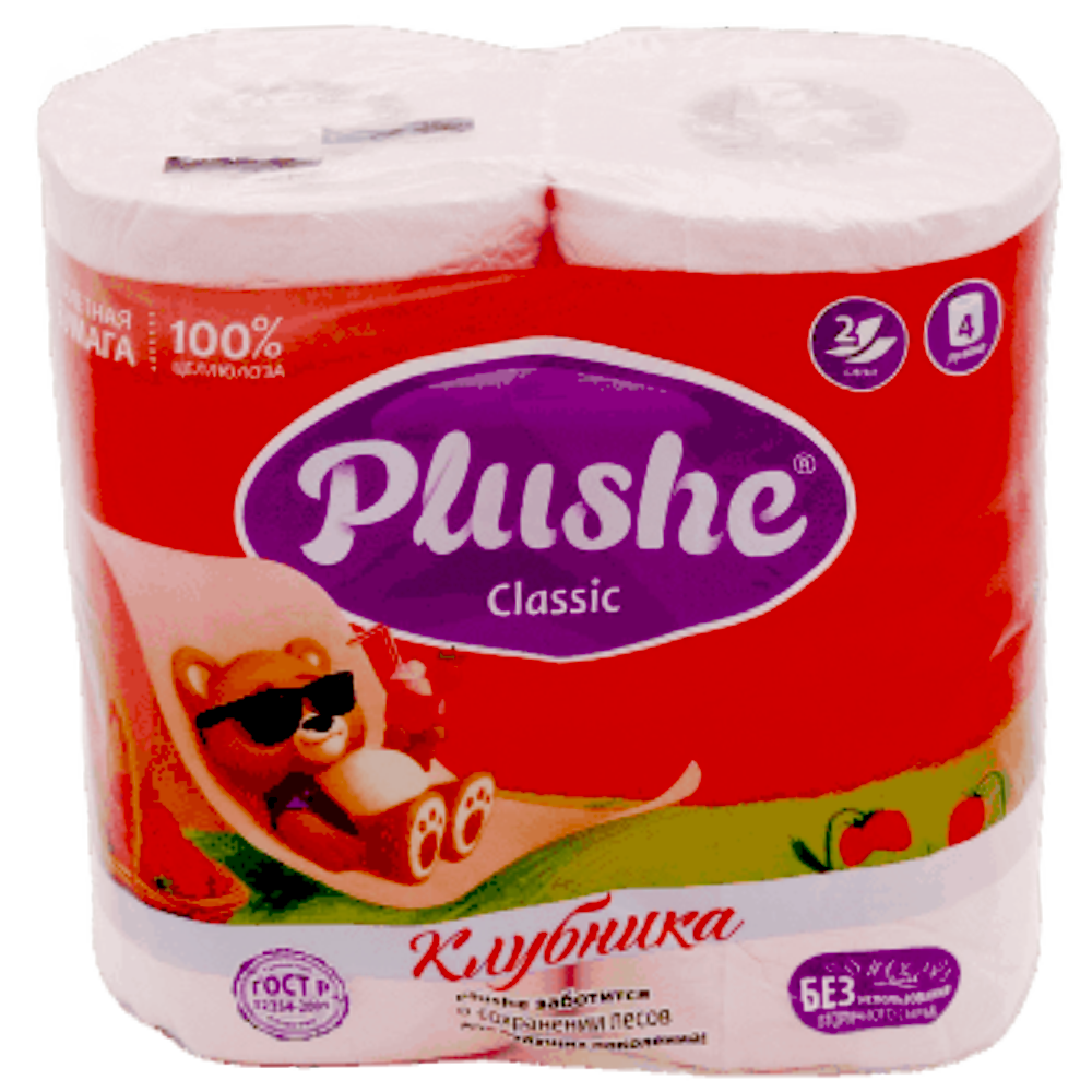 Бумага туалетная Plushe "Classic", клубника, 4 рул