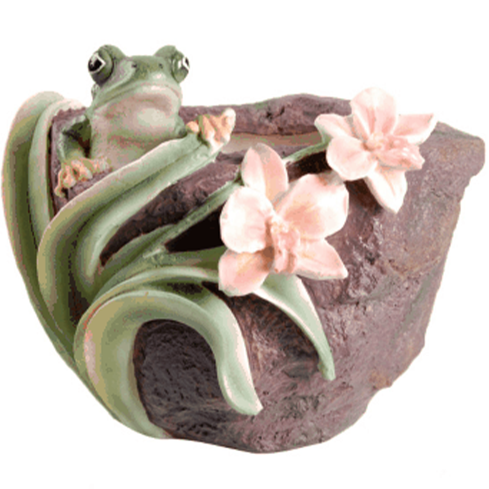 Фигура садовая "Лягушка с лилией", кашпо, гипсовая