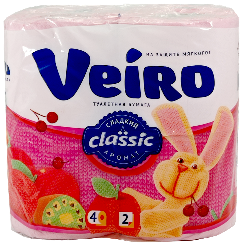 Бумага туалетная "Veiro Classic", розовая, 4 шт