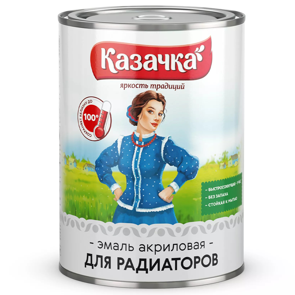 Эмаль акриловая "Казачка", для радиаторов, белая, 900 г